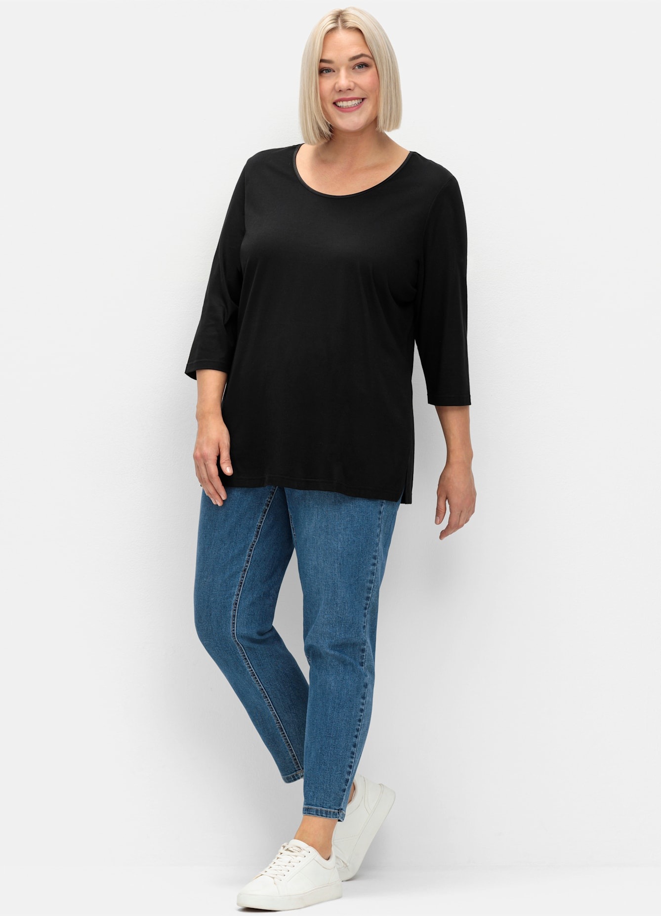 Sheego 3/4-Arm-Shirt "Rundhalsshirt", (1 tlg.) günstig online kaufen