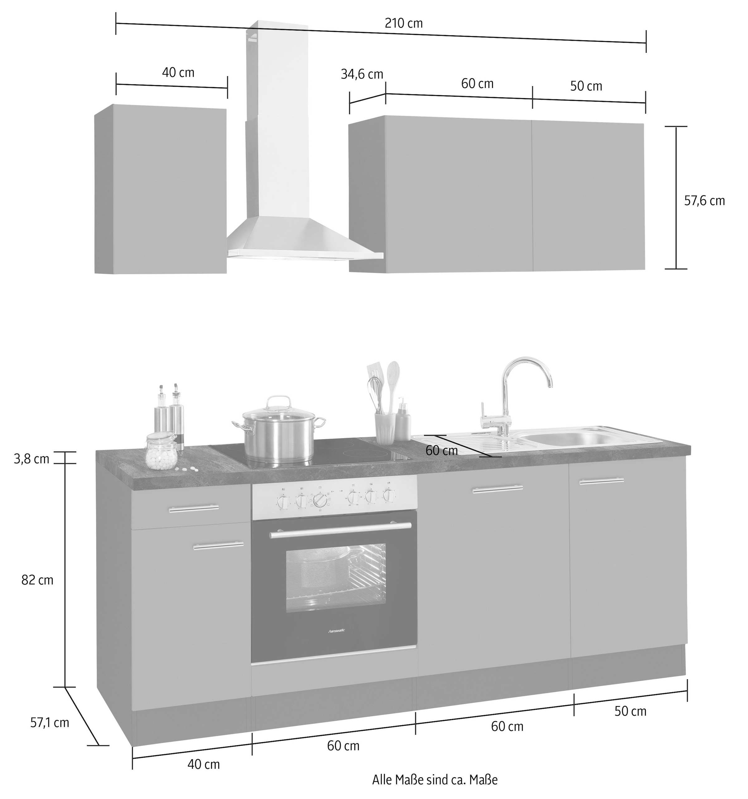 Breite »Malika«, cm, Geschirrspüler | mit Hanseatic-E-Geräten, OPTIFIT 210 inkl. Küchenzeile BAUR