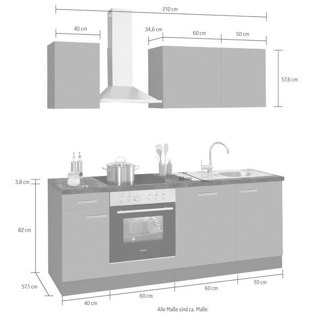 OPTIFIT Küchenzeile »Malika«, Breite 210 cm, mit Hanseatic-E-Geräten, inkl.  Geschirrspüler | BAUR
