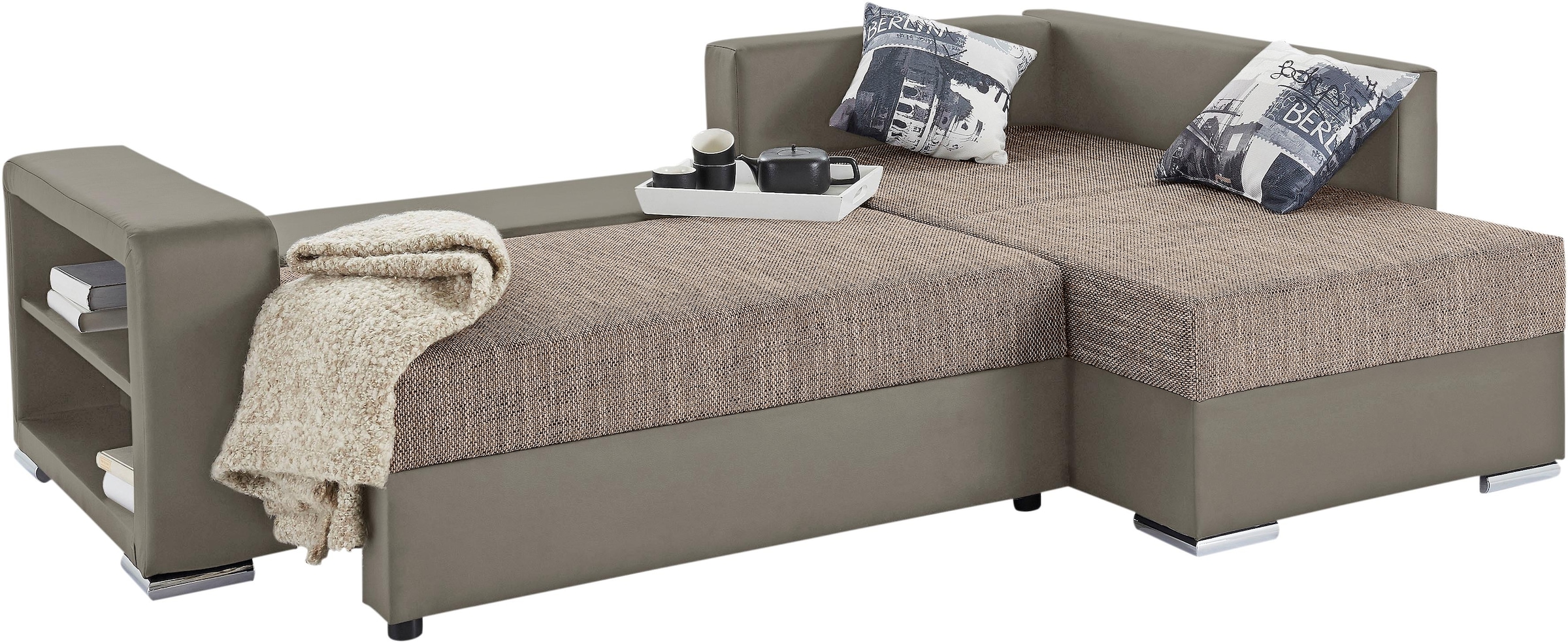 COLLECTION AB Ecksofa »John L-Form«, mit Bettfunktion, Bettkasten und Regalarmteil