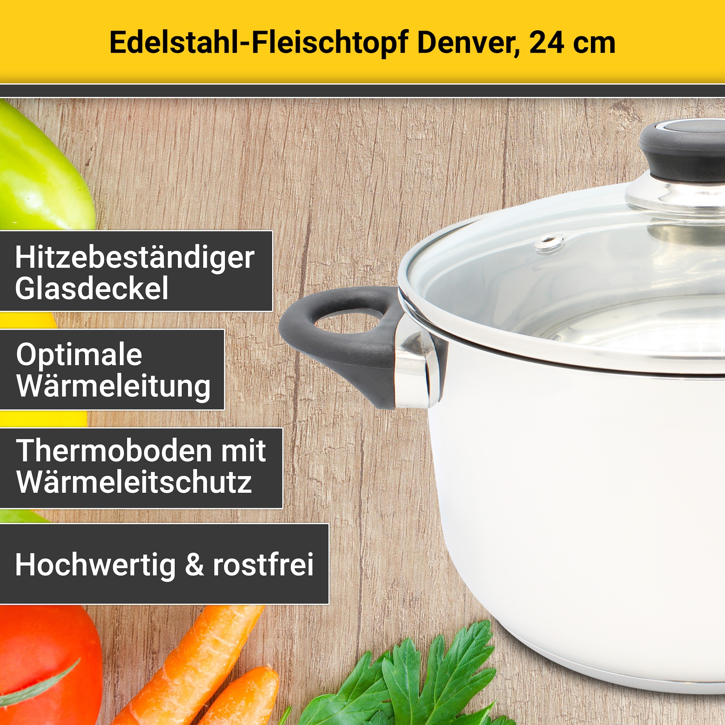 Krüger Fleischtopf »Denver«, Edelstahl, 3-Schichten-Thermoboden, Induktion