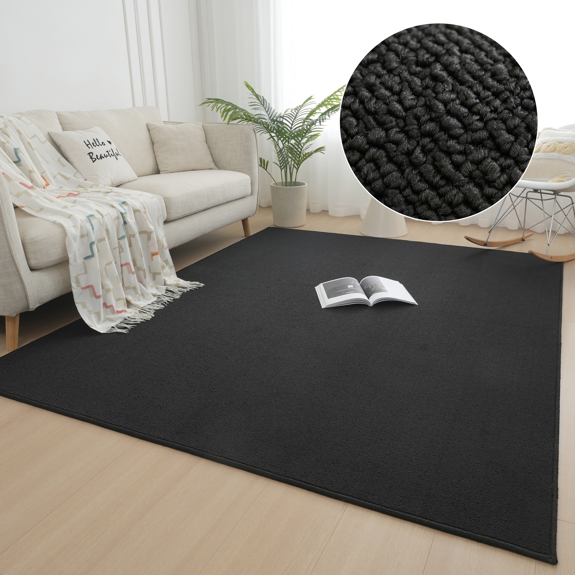 Teppich MY HOME, B:120cm H:10mm L:180cm, schwarz, Kunstfaser, Wohnzimmer, Teppiche, "Jola, Uni-Farben, besonders dichte Qualität, Boho", Wohnzimmer,