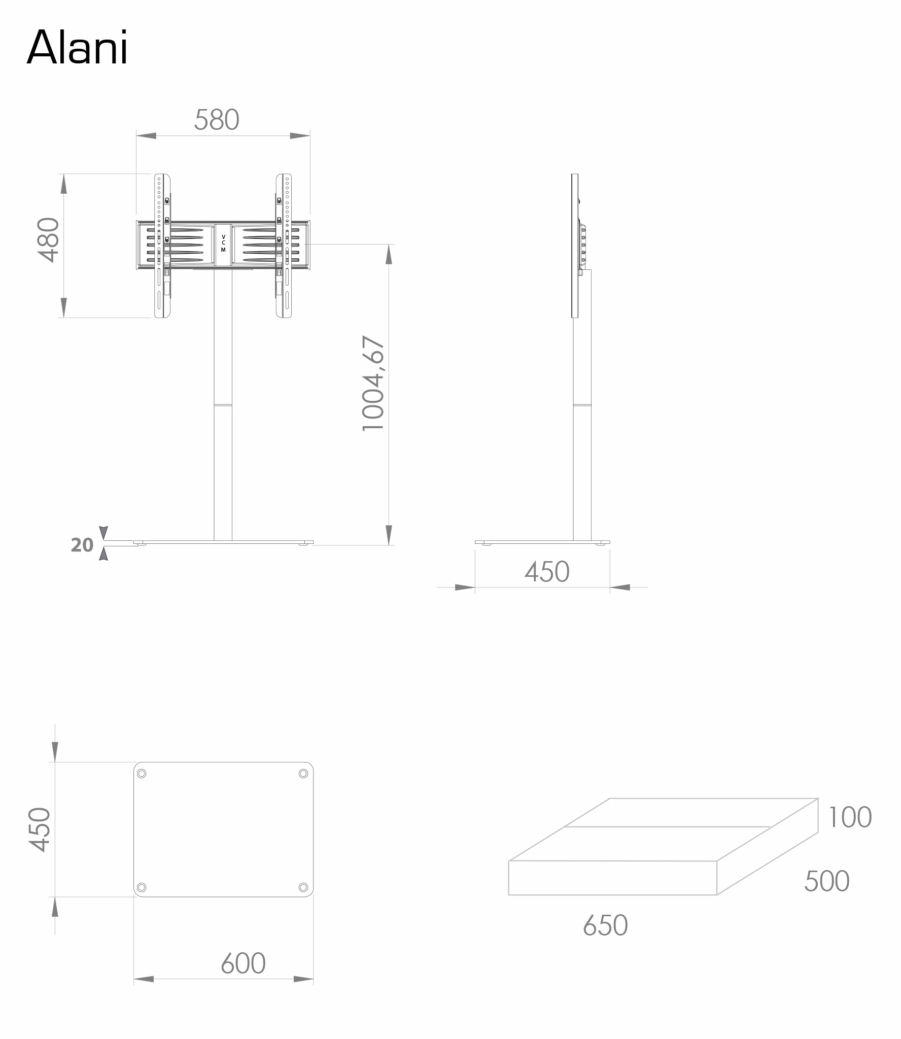 VCM Wohnzimmertisch »TV Standfuß Alu Rack Fernseh Glas Alani«
