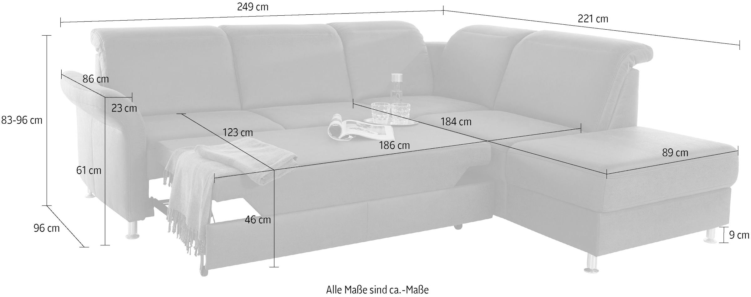 sit&more Ecksofa »Darwin L-Form«, inklusive Federkern, wahlweise mit Kopfteilverstellung, Bettfunktion