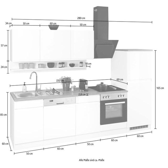 HELD MÖBEL Küche »Virginia«, Breite 280 cm, wahlweise mit E-Geräten | BAUR