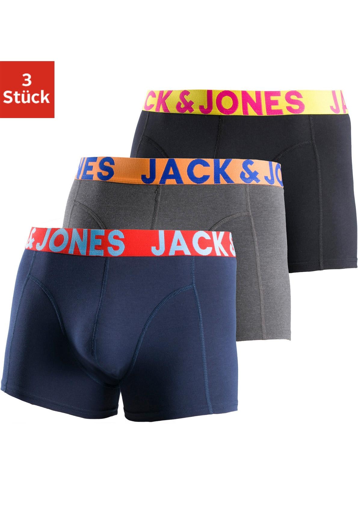 Boxer JACK & JONES "JACCRAZY im Dreierpack mit kontrastfarbenem Bund und Stretchkomfort", Herren, Gr. XL, 3 Stk., blau (schwarz, grau, blau), Jersey, Obermaterial: 95% Baumwolle, 5% Elasthan, unifarben mit Farbeinsatz, Unterhosen, unifarben mit Farbeinsat 10