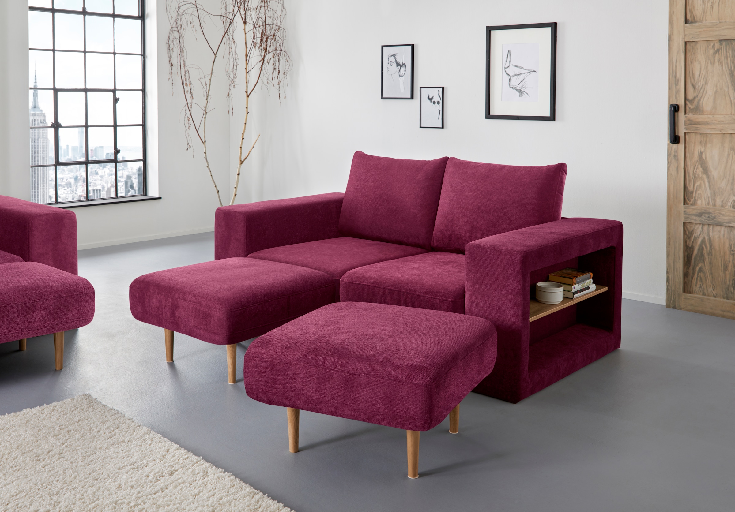 2,5-Sitzer »Looksvb«, Verwandlungssofa: aus Sofa wird Sofa mit 2 Hockern, mit...