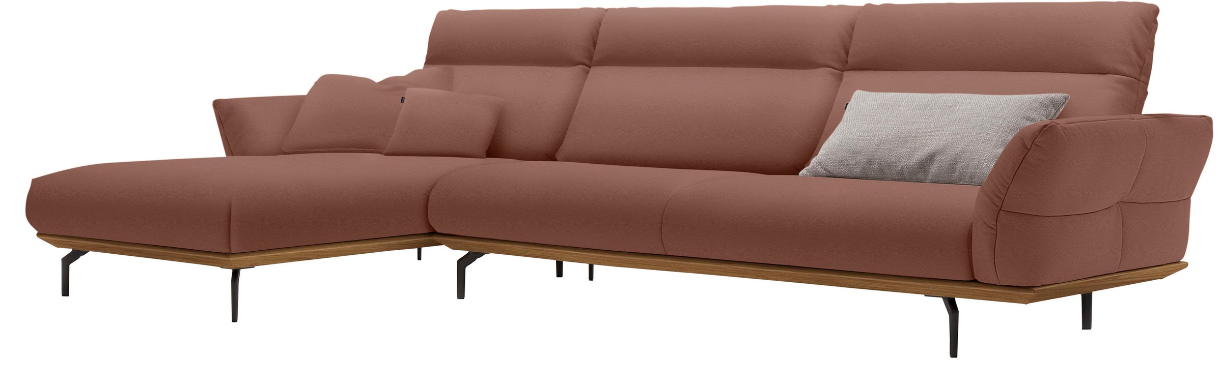 Creation BY ROLF BENZ Ecksofa »CR.460«, Sockel in Nussbaum, Winkelfüße in Umbragrau, Breite 338 cm