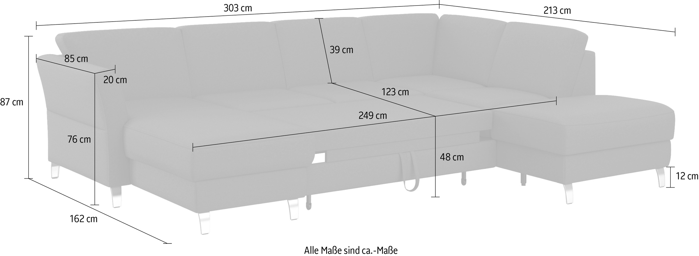 sit&more Wohnlandschaft »Visby U-Form«, Wahlweise mit Bettfunktion und Stauraum, frei im Raum stellbar
