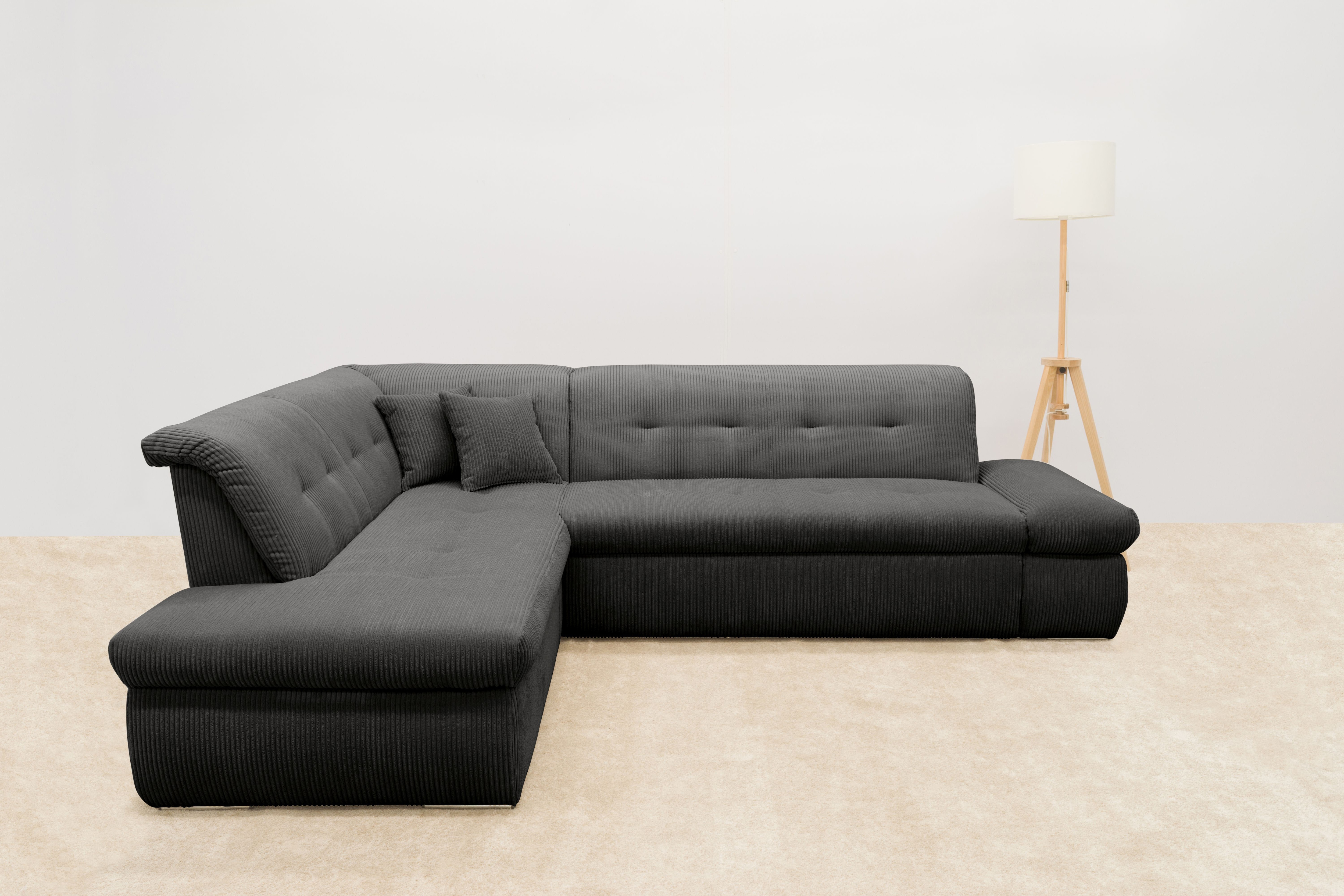DOMO collection Ecksofa "MORIC 273x216 cm, L-Form, auch in Cord" wahlweise mit Bettfunktion und Armlehnenverstellung, auch in Cord