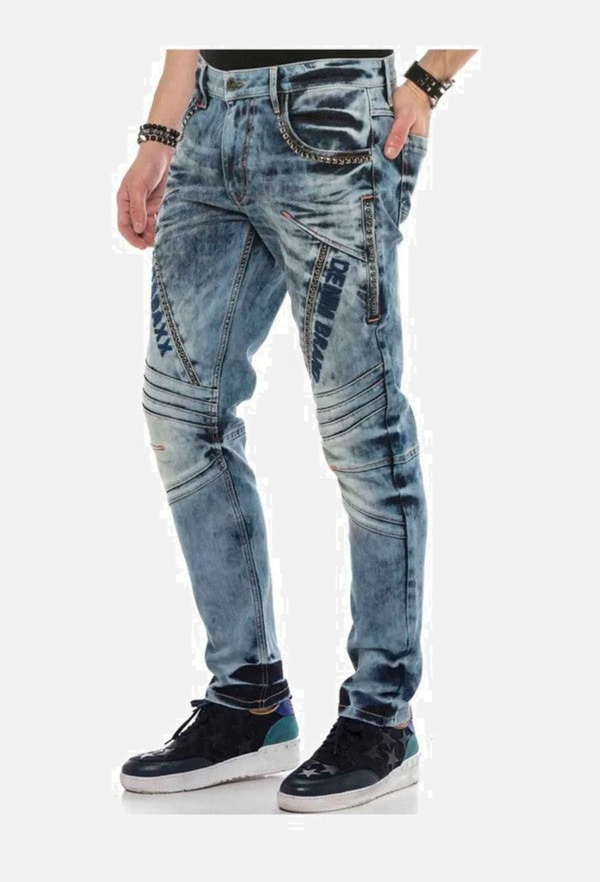 Cipo & Baxx Straight-Jeans »Cipo & Baxx Jeans DENIM« Straight Fit-Jeans im lässigen Biker-Look, CD590