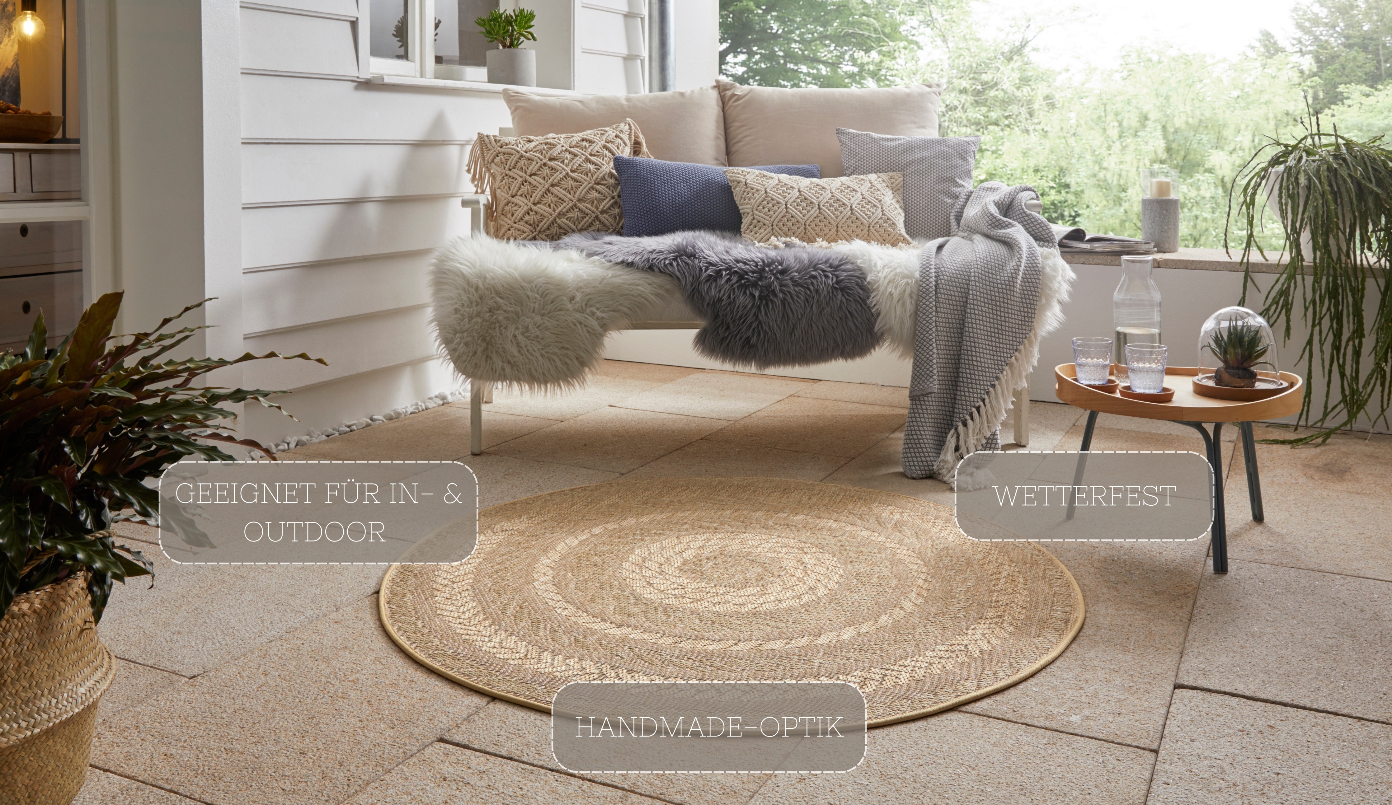 Thumbnail - NORTHRUGS Teppich "Almendro", rund, 6 mm Höhe, Sisal Optik, Robust, Pflegeleicht, Flachgewebe