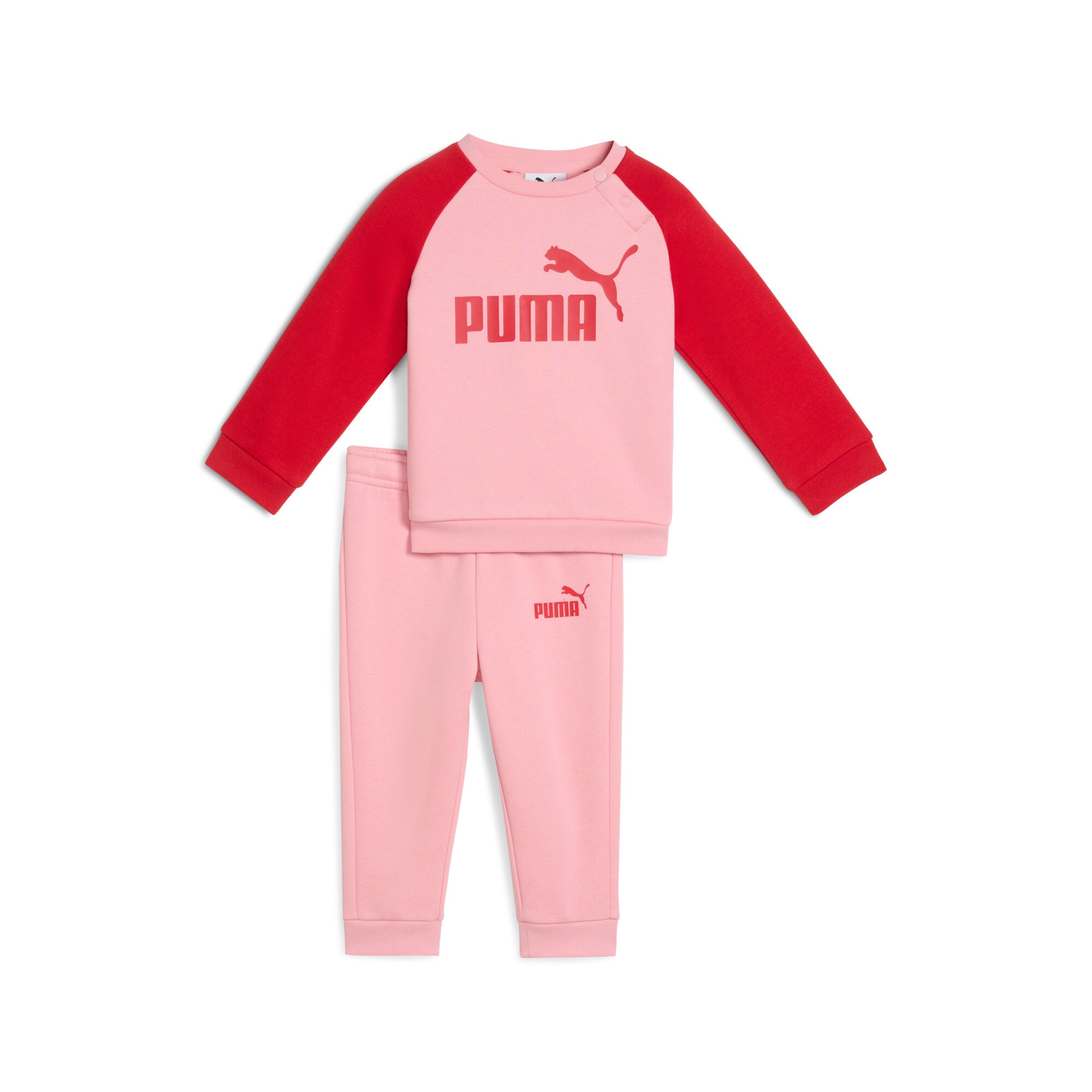 PUMA Jungen Trainingsanzug "MINICATS ESS RAGLAN CREW SET FL INF", rosa, Gr. 74, unifarben, Fleece, Obermaterial: 68% Baumwolle, 32% Polyester,