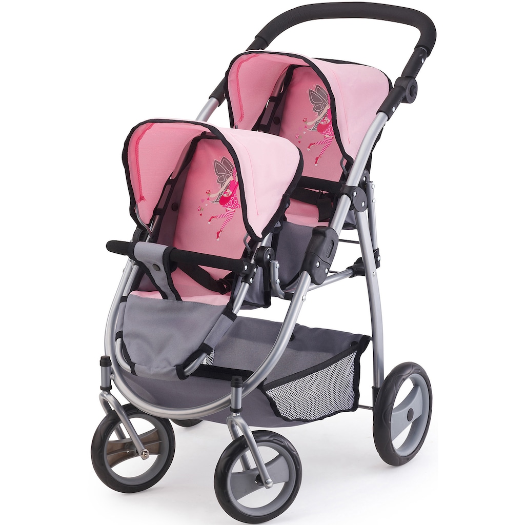 Bayer Puppen-Zwillingsbuggy »rosa/grau«