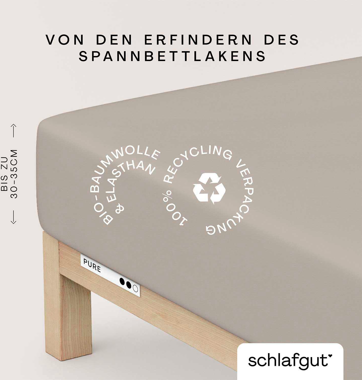 Schlafgut Spannbettlaken "PURE Bio-Baumwolle mit Elasthan, 170 g/m², Bettlaken, Spannbetttuch" PREMIUM Laken für Matratzen bis 30cm Höhe, dehnbar blickdicht, straff