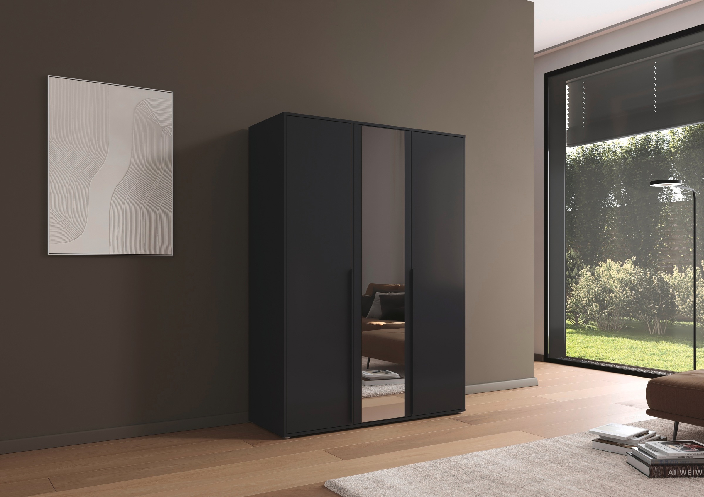 rauch Drehtürenschrank »Kleiderschrank Schrank Garderobe Wäscheschrank NAGATA mit Spiegel«, (in 3 verschiedenen Ausstattungen BASIC/CLASSIC/PREMIUM), und modernen Stangengriffen in Graumetallic TOPSELLER MADE IN GERMANY