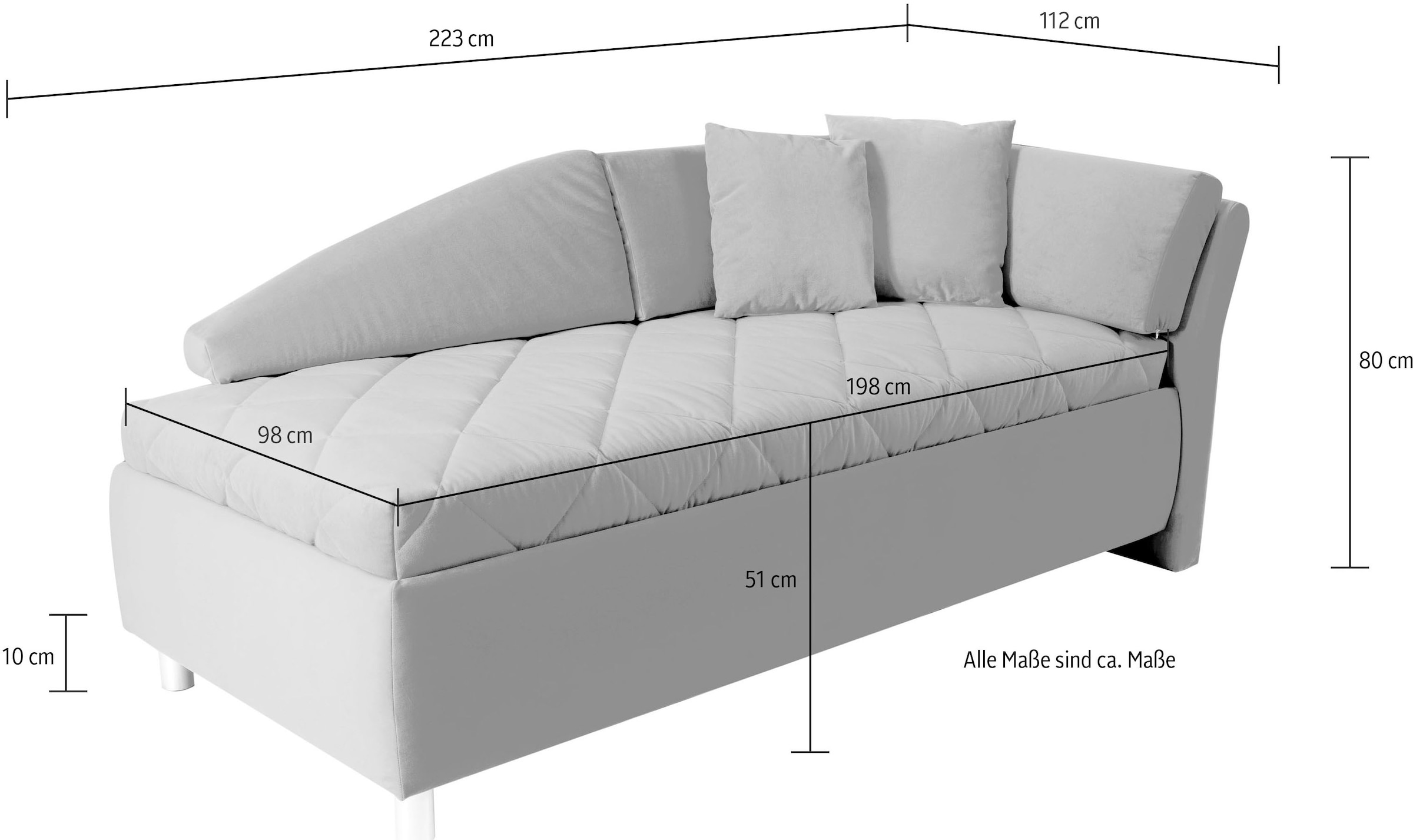 ADA trendline Schlafsofa »Lindsay«, Bettkasten, Zierkissen-Set aus: 2 Stk. 40x40cm, 1 Stk. 30x30cm