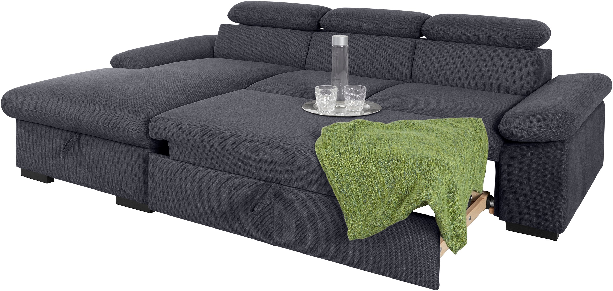 COTTA Ecksofa »Lola L-Form mit Kopfteilfunktion & Hocker«, (Set, mit Hocker), wahlweise mit Bettfunktion, Bettkasten & Armteilverstellung