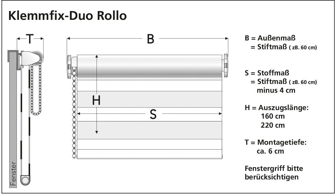 Doppelrollo Seitenzugrollo freihängend, Lichtschutz, Klemmfix-DUO-Rollo, | Bohren, \