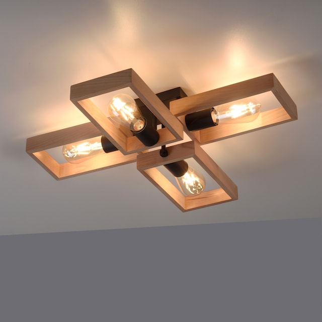 Home affaire Deckenleuchte »Nohen«, 4 flammig-flammig, Deckenlampe aus Holz  (Akazienholz), geeignet für E27 Leuchtmittel | BAUR