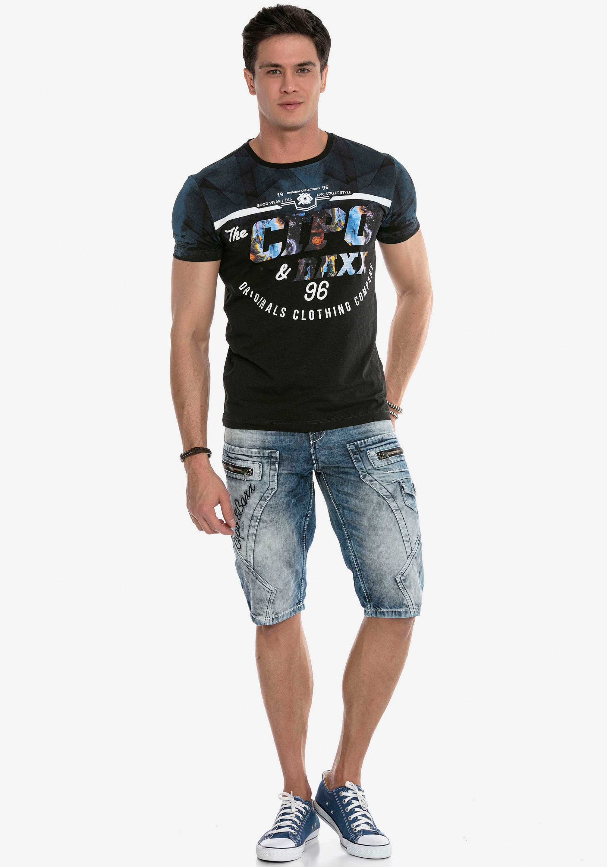 Cipo & Baxx Caprijeans, mit Logo Stickerei
