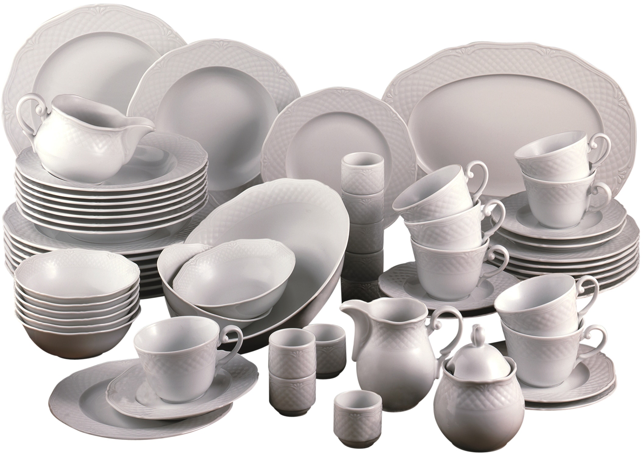 CreaTable Kombiservice »Geschirr-Set Arianne«, (Set, 61 tlg., Kaffeeservice und Tafelservice im Set, für 8 Personen), Service, weiß, klassische, Form, 61 Teile, für 8 Personen