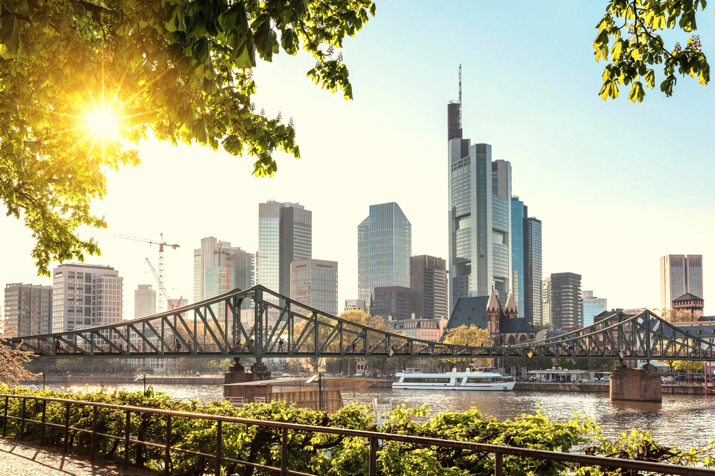 A.S. Création Leinwandbild »Frankfurt City«, Kunst-Gemälde-Kinder, (1 St.), Brücke Großstadt Keilrahmen Frankfurt Skyline Leinwand-Bild Wohnzimmer