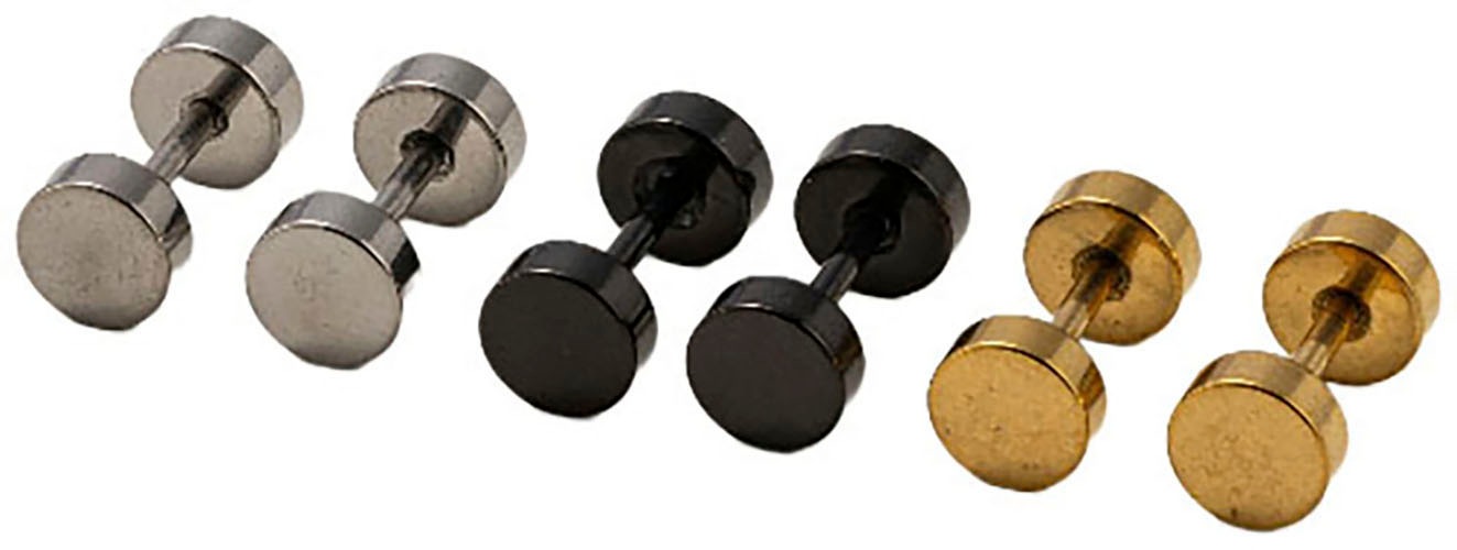 Ohrstecker-Set FIRETTI "Multipack Schmuck Geschenk Edelstahl Ohrschmuck Ohrringe", schwarz (silberfarben, gelbgoldfarben, schwarz), Ohrringe, Damen, 5mm, Edelstahl, Made in Germany