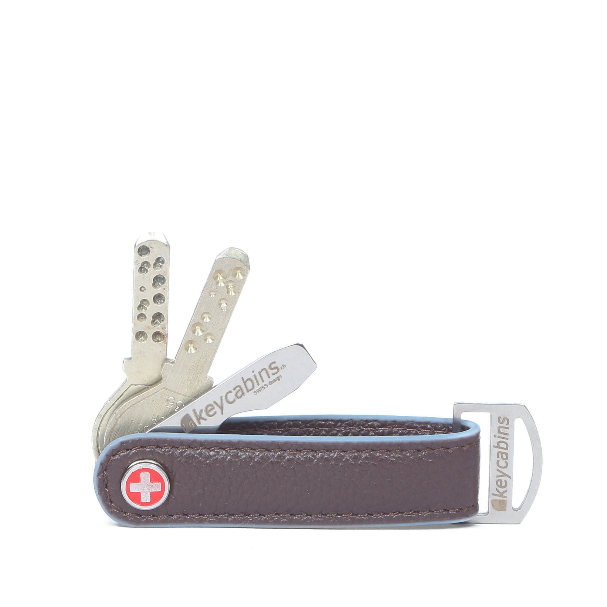 "Schlüsselanhänger KEYCABINS ""Loop-leather S4"", Damen, braun (braun, sky blau), Leder, Basic, Schlüsselanhänger Schlüsselanhänger, SWISS Design"