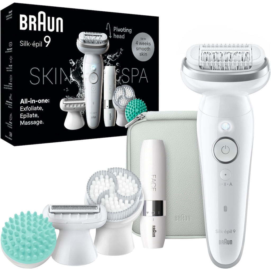 Braun Epilierer »Silk-épil SkinSpa 9 9-381«, Ganzkörper Beautyset mit Mini Rasierer für das Gesicht