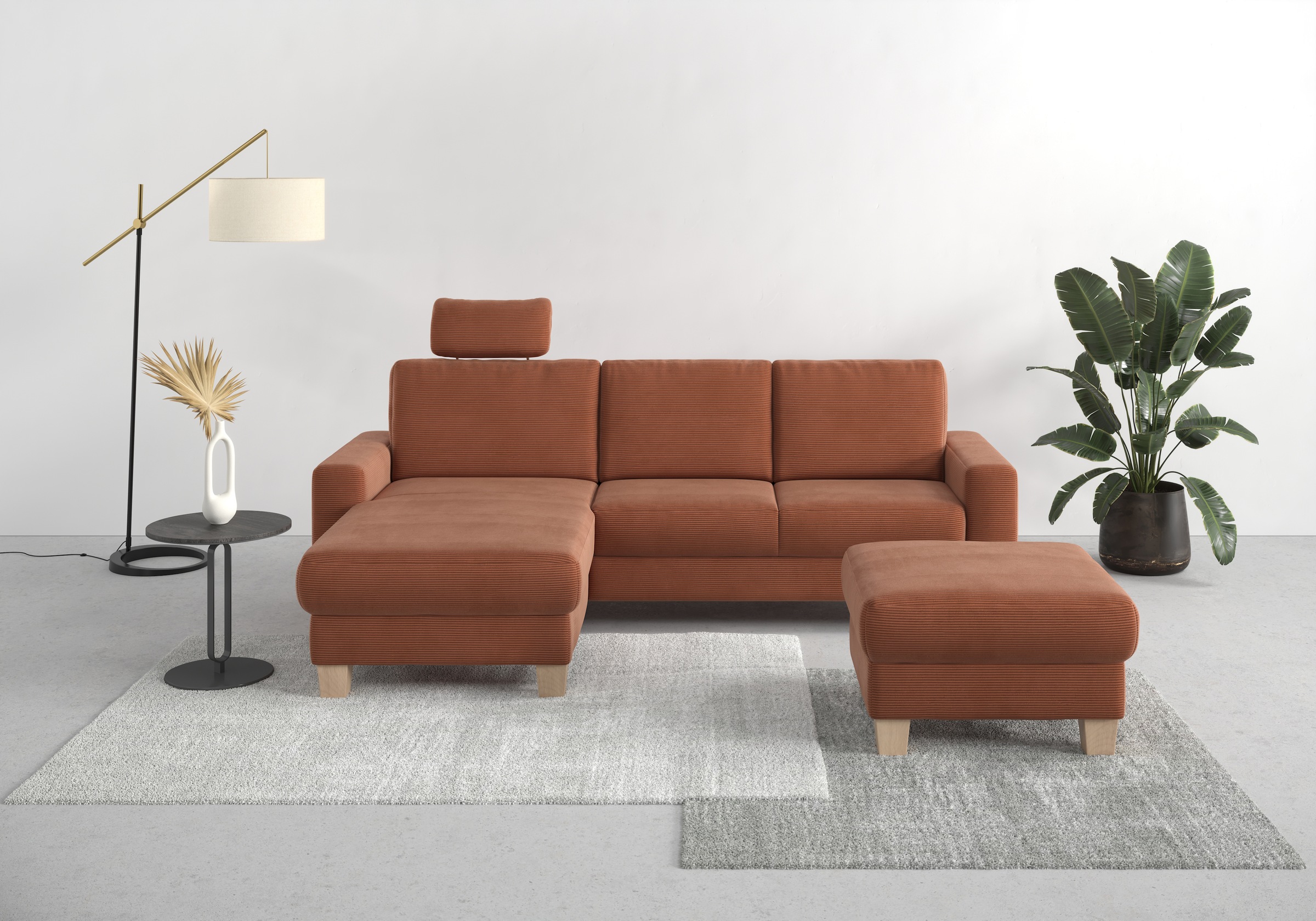 Home affaire Ecksofa »Summer L-Form«, mit Recamiere, mit oder ohne Bettfunktion und Bettkasten, Cord-Bezug