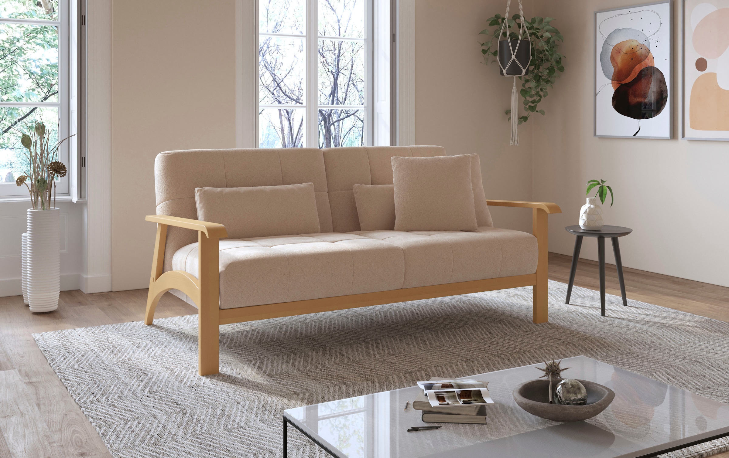 sit&more 2,5-Sitzer »Billund«, Armlehnen aus eichefarbigem Buchenholz, verschiedene Bezüge und Farben