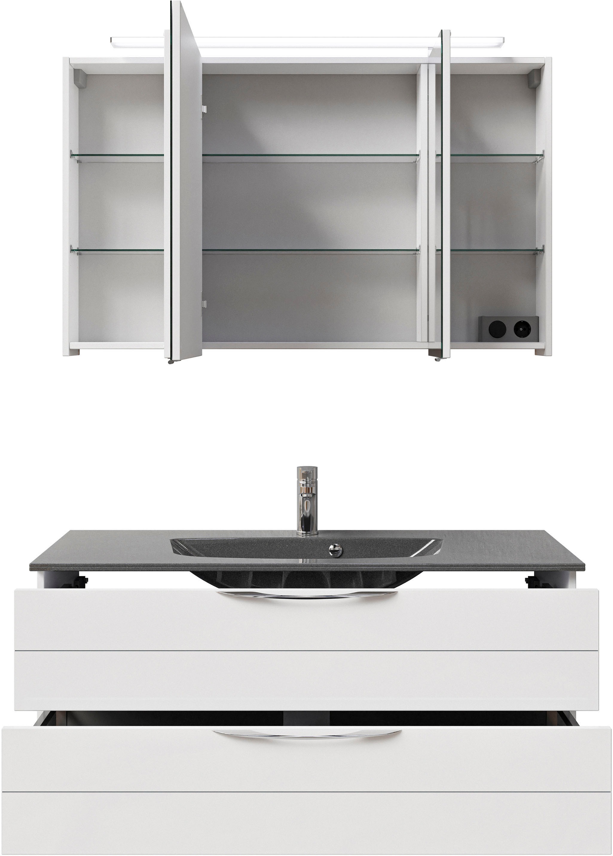 Thumbnail - Saphir Badmöbel-Set "Serie 6025 2-teilig Mineralmarmor-Waschtisch mit LED-Spiegelschrank" 2 Stk. tlg.