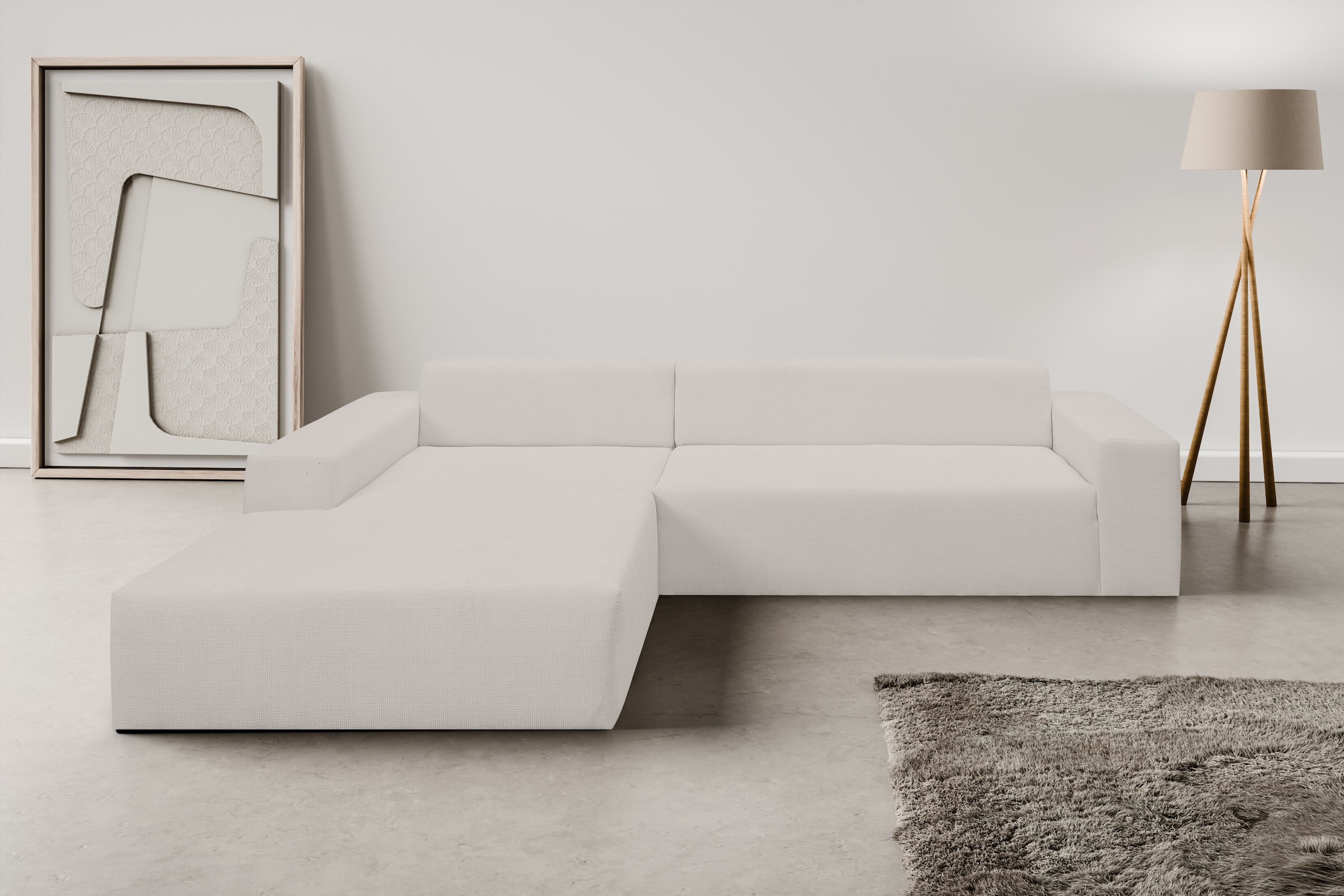 WERK2 Ecksofa "Zeus-XL 311 cm breit, bequemes Mega-Sofa in L-Form, große Sitztiefe" Curvy-trend Chenille Big-Sofa mit 210 cm XXL-Ottomane für 2 Personen