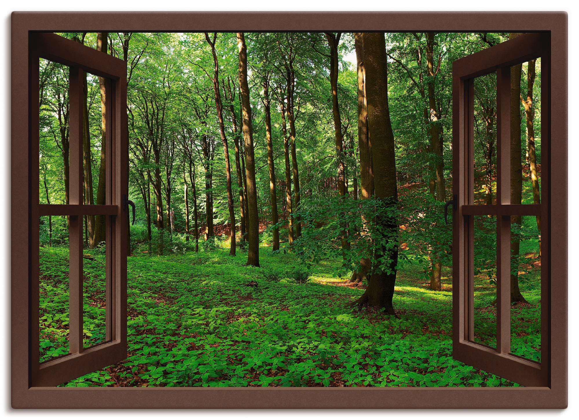 Artland Leinwandbild "Panorama Sommerwald, braun", Fensterblick, (1 St.), auf Keilrahmen gespannt