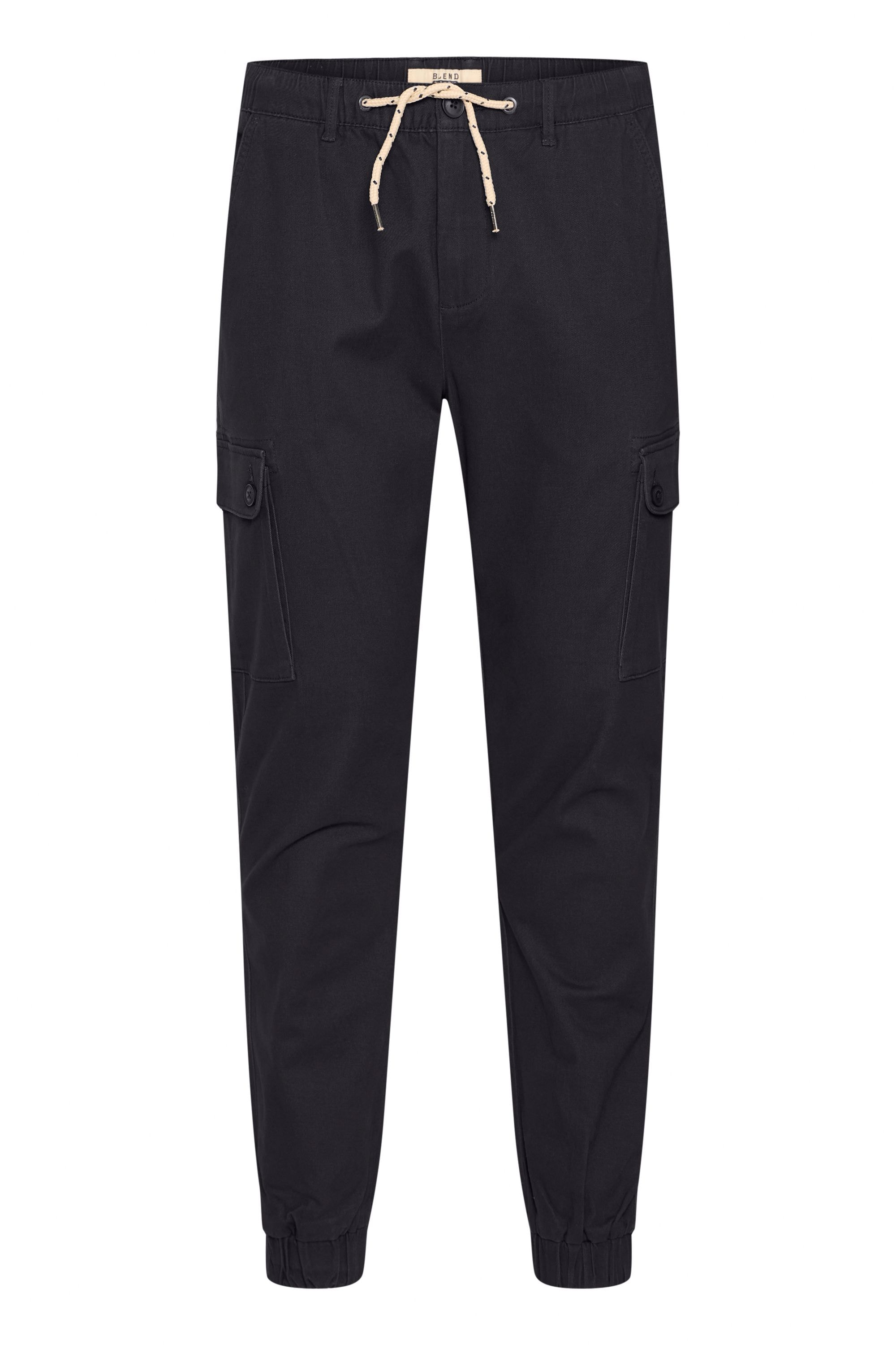 Cargohose BLEND "BHSellini", Herren, Gr. 36, Länge 32, schwarz, Web, 98% Baumwolle, 2% Elasthan, unifarben, regular fit lang, Hosen Cargohose, Klassische Cargohose