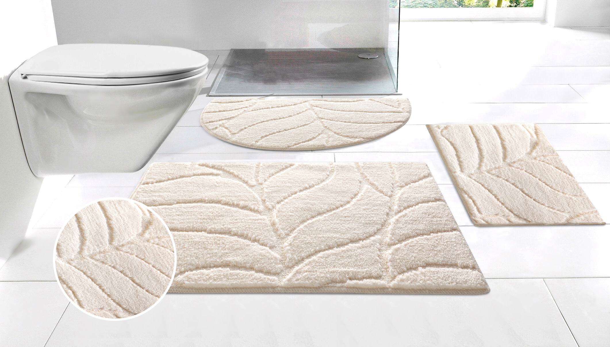 OTTO home Badematte "Epense, Badvorleger, Badezimmer Teppich, Duschmatte mit Blattstruktur" Höhe 10 mm rutschhemmend beschichtet fußbodenheizungsgeeignet schnell trocknend Badteppich, Uni, Blätter, Hoch-Tief, verschiedene Farben und Größen