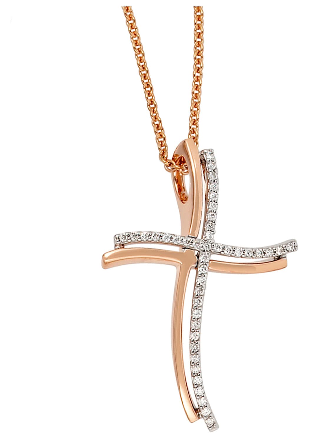 JOBO Kreuzanhänger »Anhänger Kreuz«, 585 Gold bicolor mit 42 Diamanten