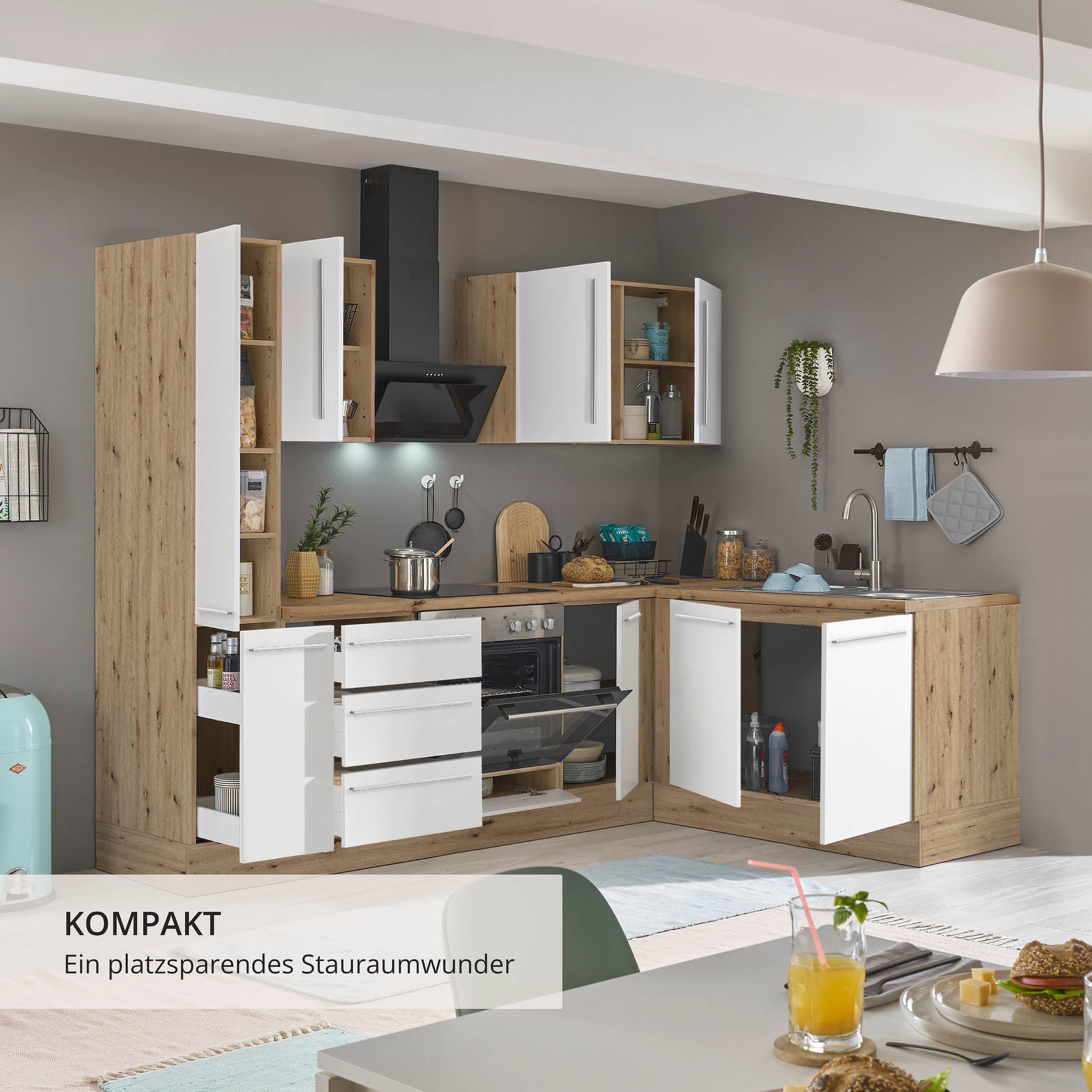 KOCHSTATION Winkelküche »Florida, Stellbreite 240x165 cm« wahlweise mit E-Geräten, mit Softclose für Türen und Schubkästen