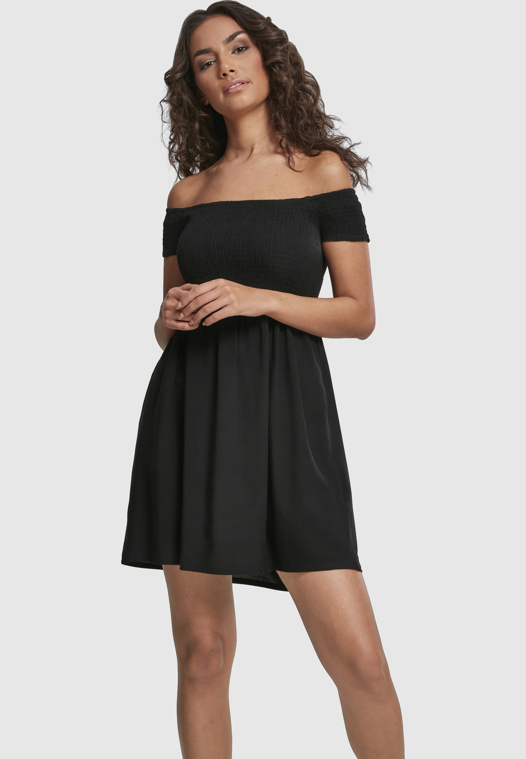 URBAN CLASSICS Shirtkleid »Urban Classics Damen Ladies Smoked Off Shoulder Dress« 1 Stk. tlg.
