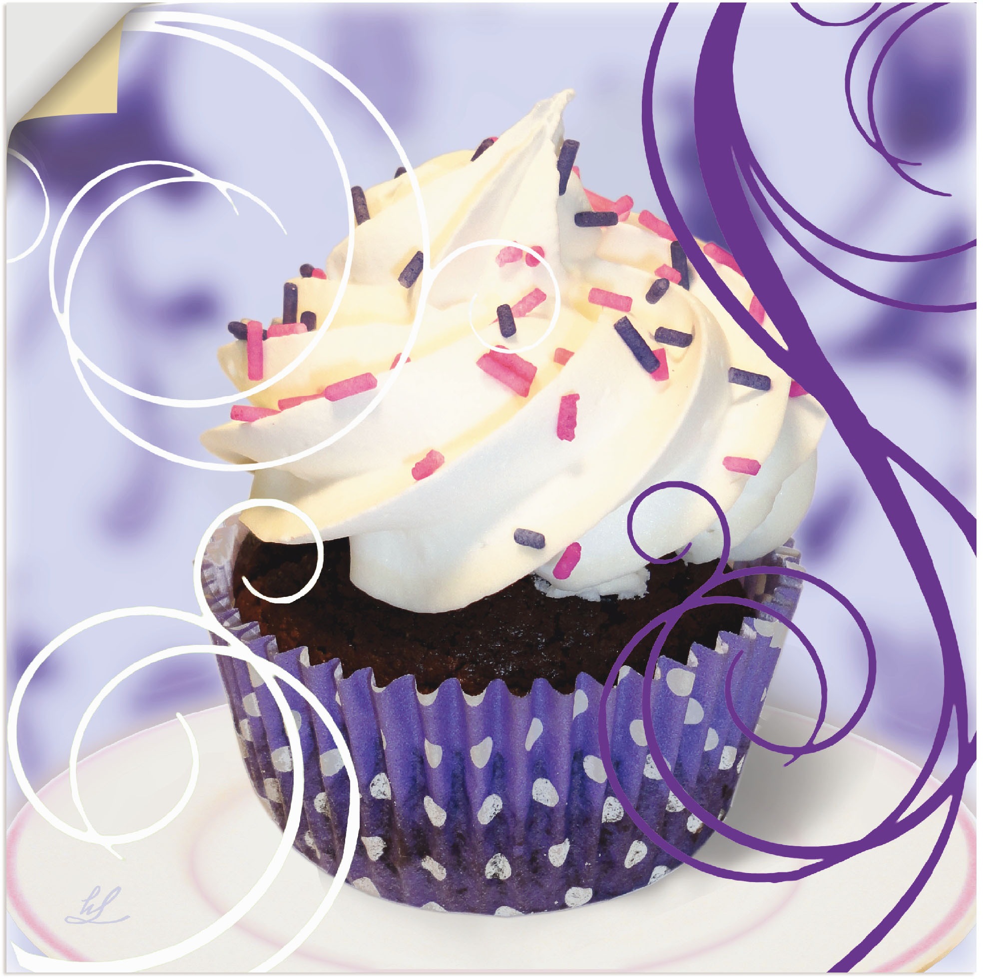 Artland Wandbild »Cupcake auf violett - Kuchen«, Süßspeisen, (1 St.), als  Alubild, Leinwandbild, Wandaufkleber oder Poster in versch. Größen kaufen |  BAUR