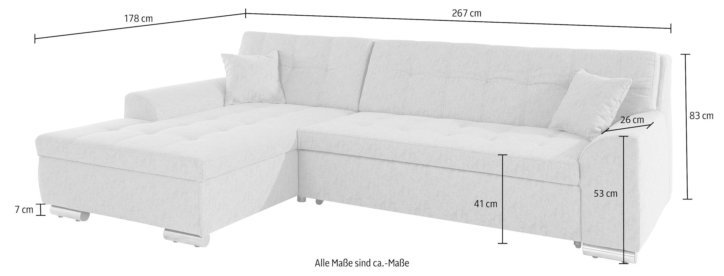 DOMO collection Ecksofa »Aversa, moderne Steppung im Sitz und Rücken, geschwungene Armlehnen,«, L-Form, wahlweise mit Bettfunktion
