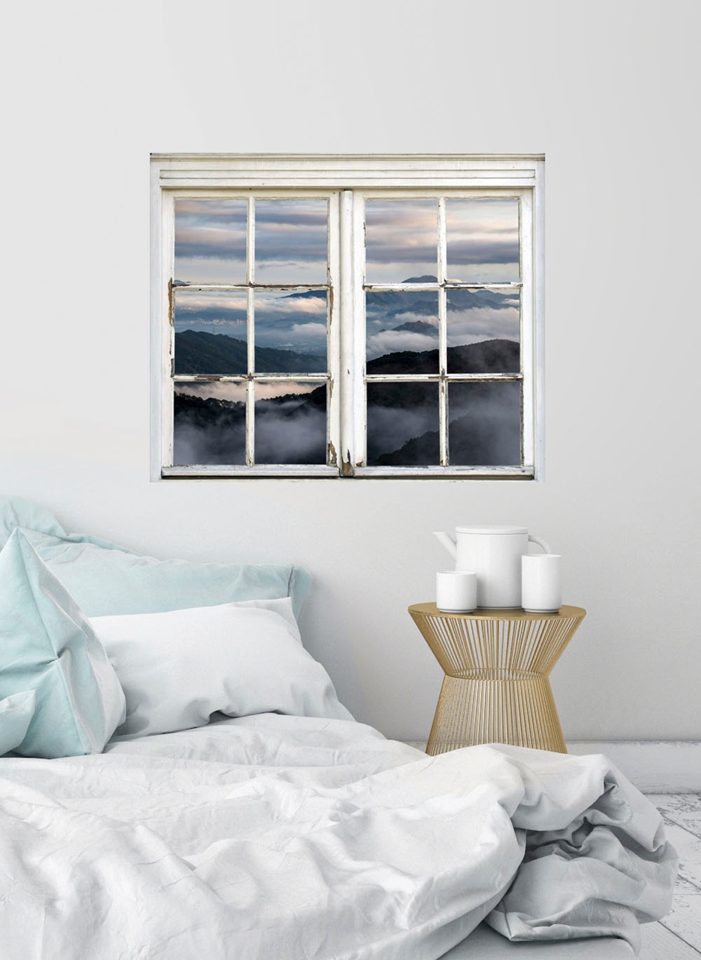 queence Wandsticker »Nebelige Berge«, Wandsticker, Wandbild, selbstklebend, 3D, Fenster