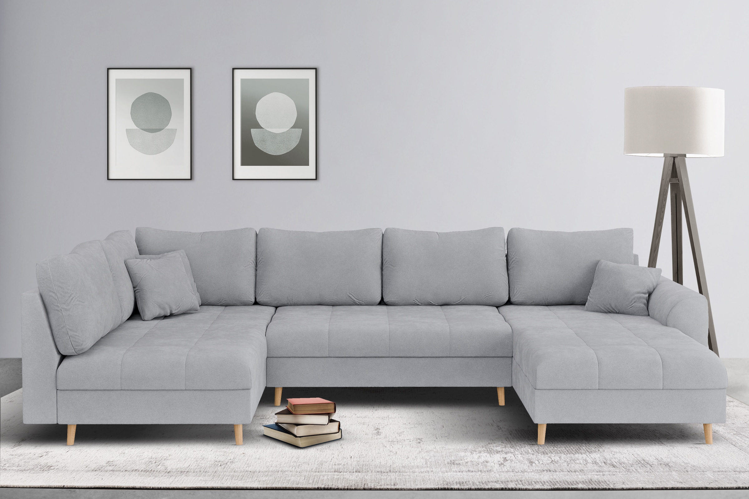 Home affaire Wohnlandschaft »CHARRE U-Form mit Ottomane, Maße B/T/H: 310/161/81 cm«, feine Steppung, lose Rücken- und Zierkissen, auch in Cord und Bouclé