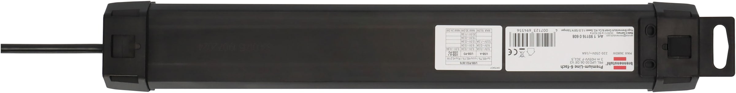 Brennenstuhl Steckdosenleiste »H05VV-F 3G1,5, 3 m« (Ein- / Ausschalter | USB-Anschlüsse Kabellänge 3 m)