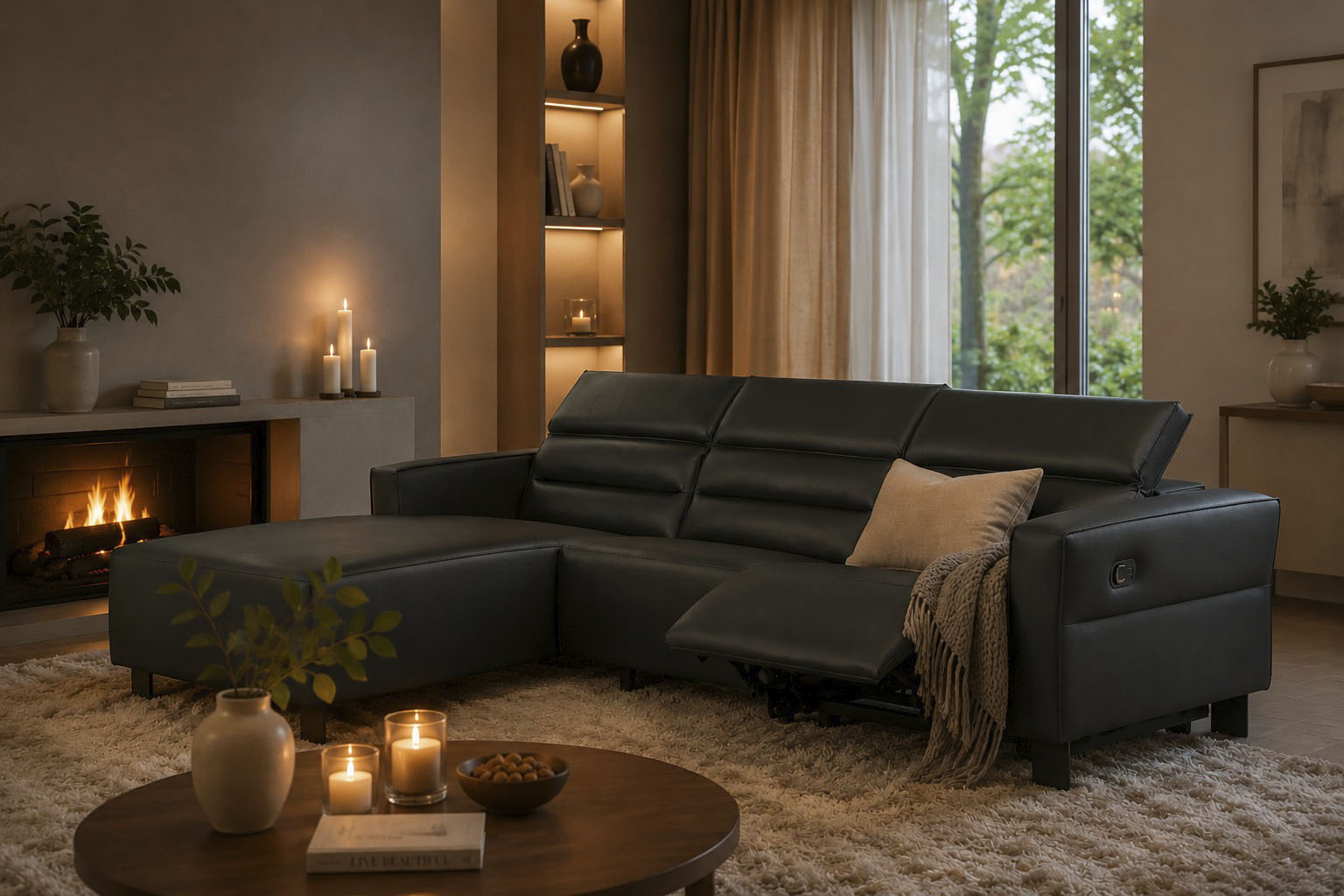 OTTO home Sofa "CARPARI Lederoptik,L-Form,224 cm, man./elektr. Relaxfunktion" (USB A/C), sowie Kopfteilverstellung
