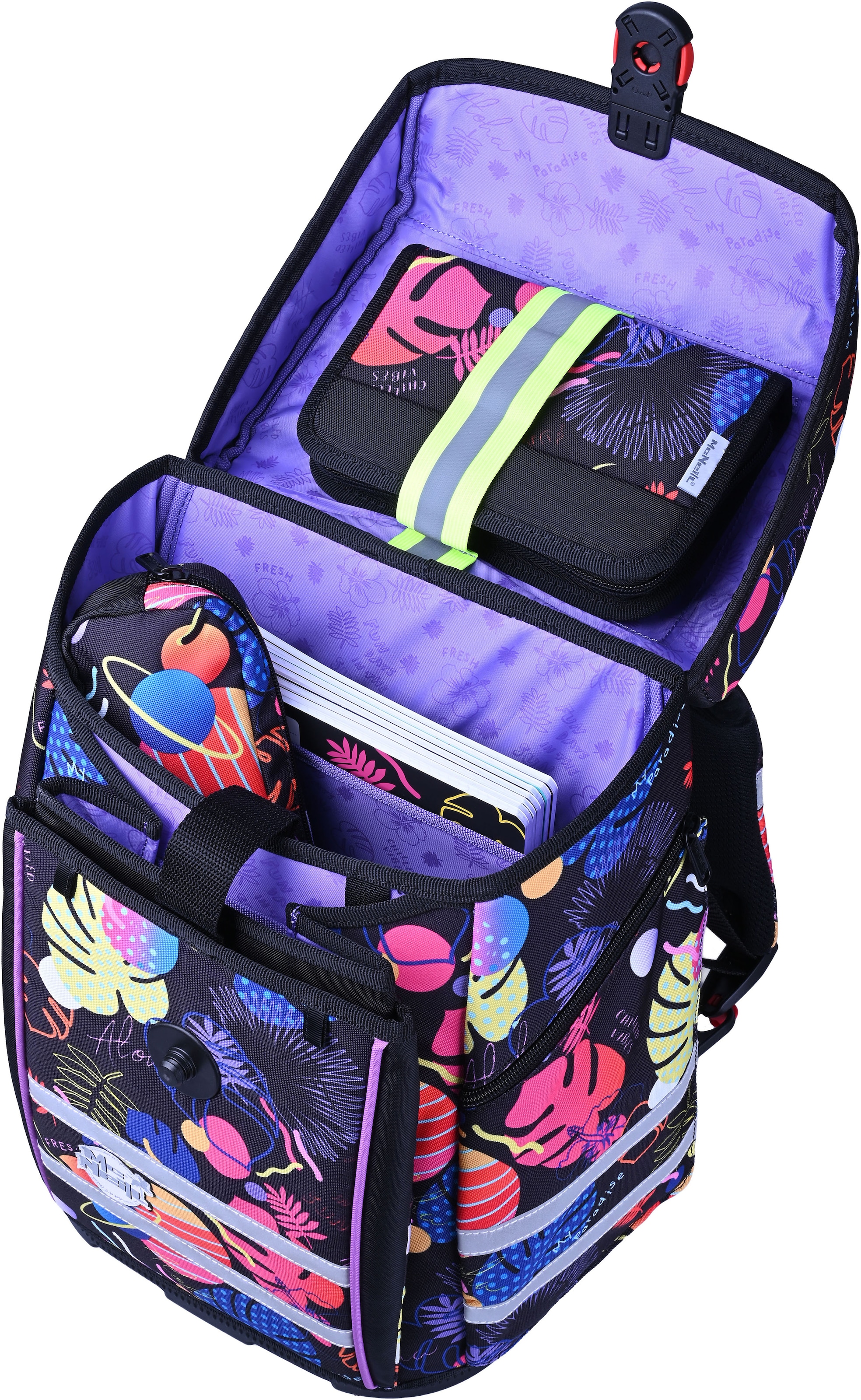 McNeill Schulranzen »Perfecto, Disney Stitch, black« Reflektierende Streifen auf den Schultergurten;Retroreflektierende Flächen inkl. Federmäppchen, Turnbeutel, Schlamperrolle & Motivmagnet