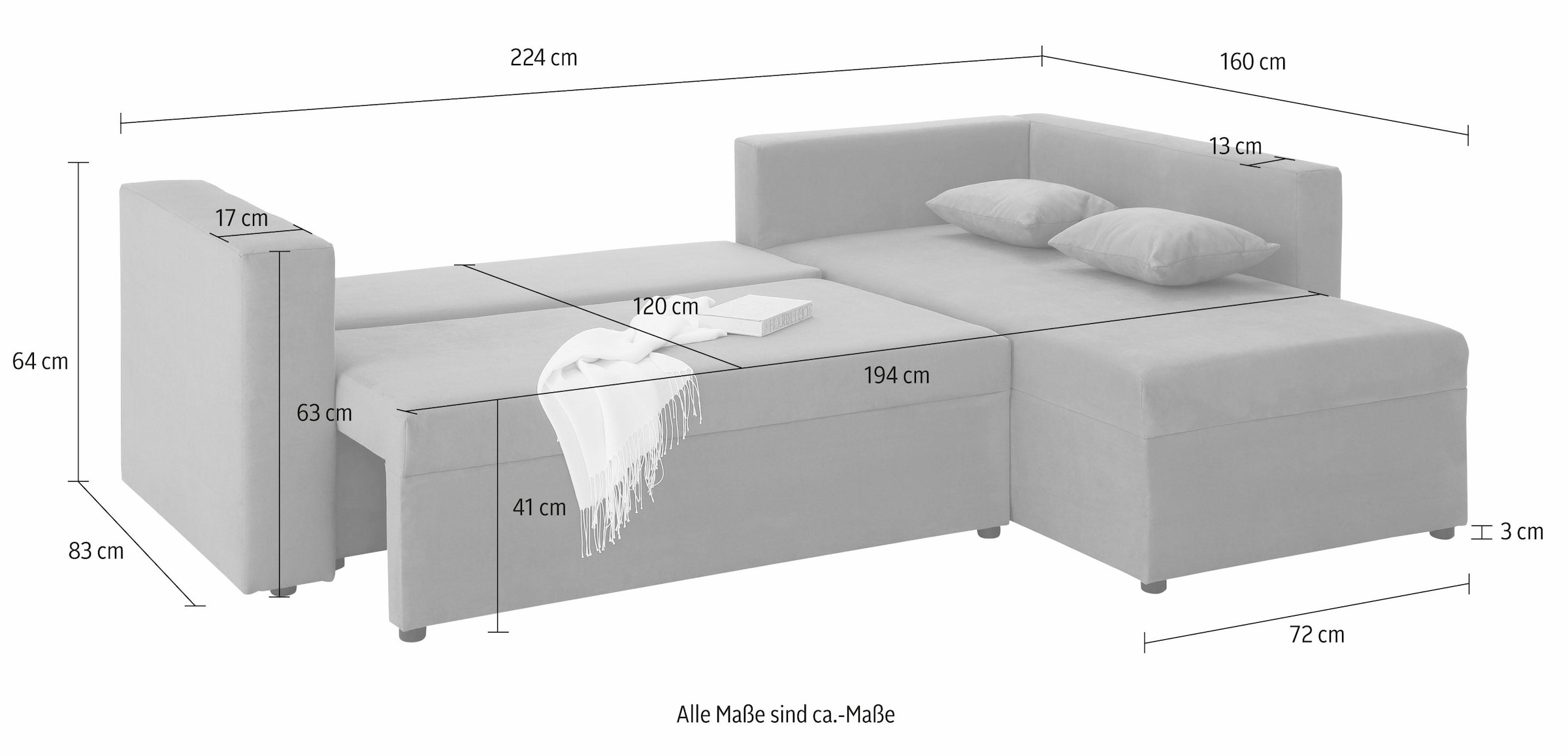 Home affaire Ecksofa »Pur L-Form«, wahlweise mit Bettfunktion