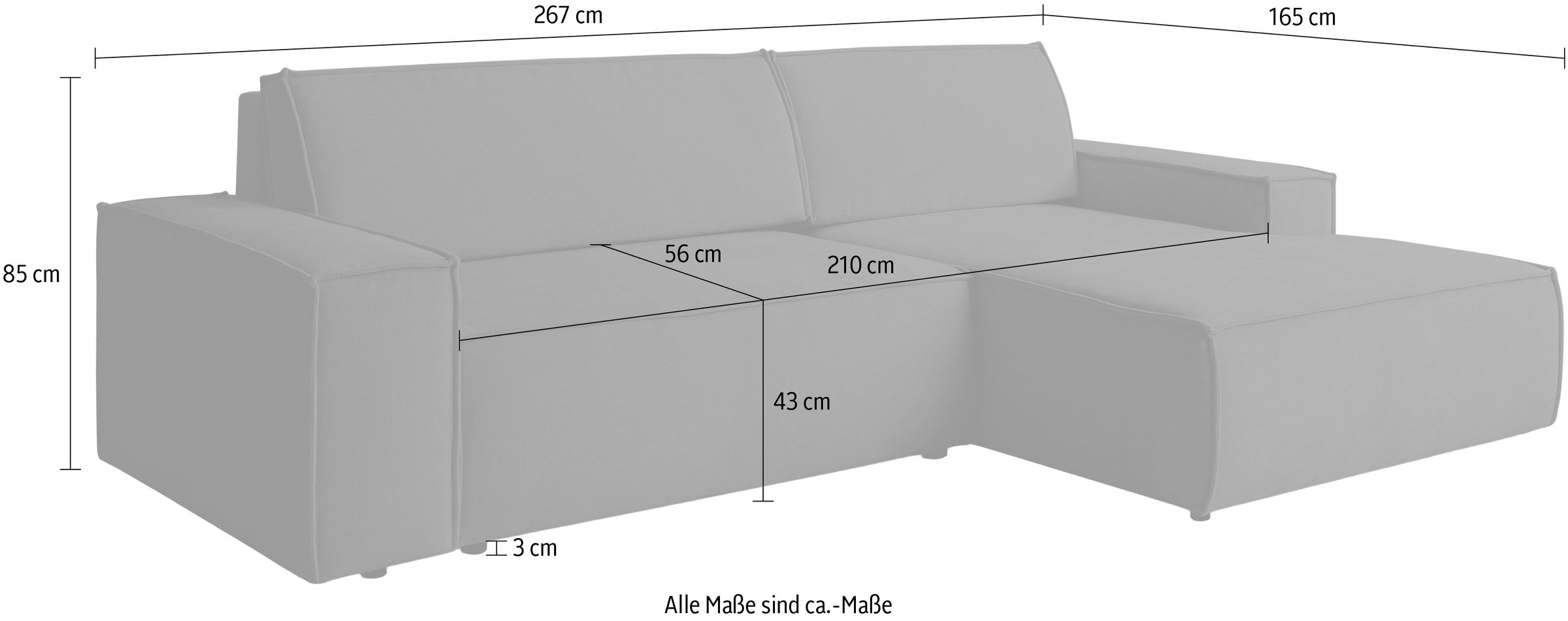 WERK2 Ecksofa »Treviso bequem, mit Bettfunktion und Bettkasten, Breite 267cm, L-Form« Moderne, teilmassive Polsterecke, Komfortpolsterung und losen Kissen.