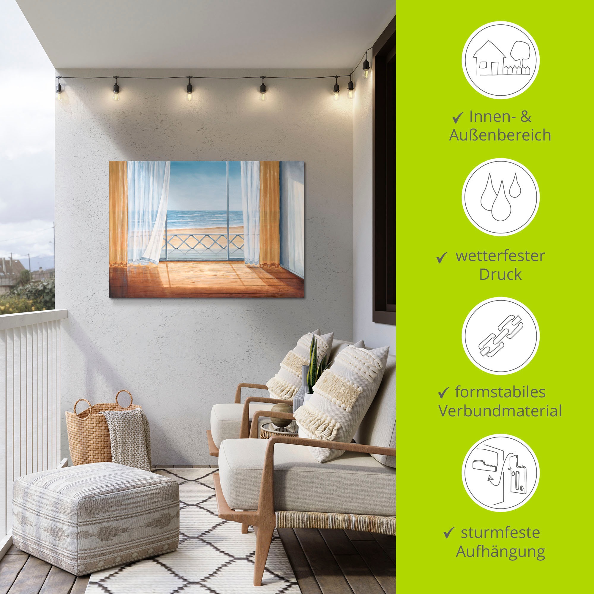 Artland Wandbild »Terrasse mit Meerblick«, Fensterblick, (1 St.), als Alubild, Outdoorbild, Leinwandbild in verschied. Größen